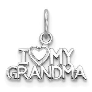 14k White Gold I Love My Grandma Charm or Pendant, 15mm